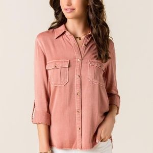 Harper Pink Pocket front Button Blouse